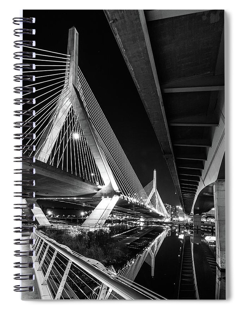 Zakim Bridge Spiral Notebook featuring the photograph Zakim Bridge from under the Leverett Connector Bridge by Kristen Wilkinson