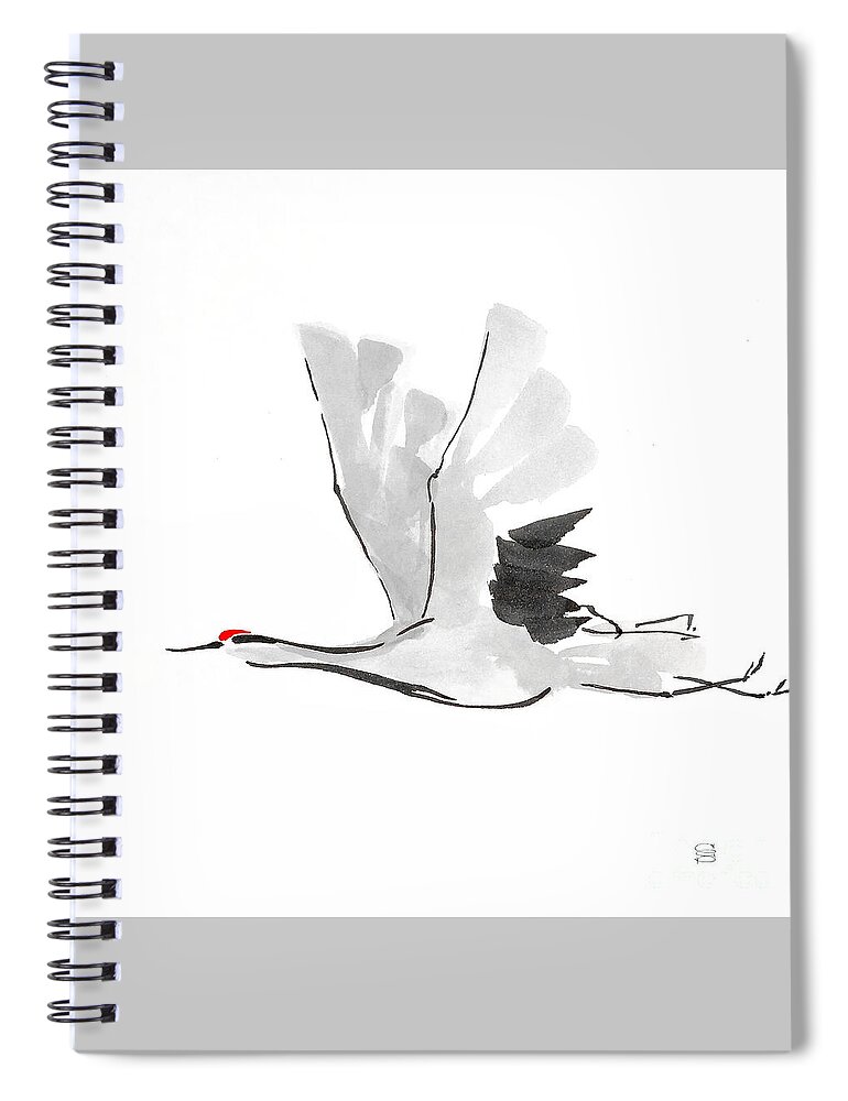 Original Watercolors Spiral Notebook featuring the painting Zen Crane I - signed by Chris Paschke