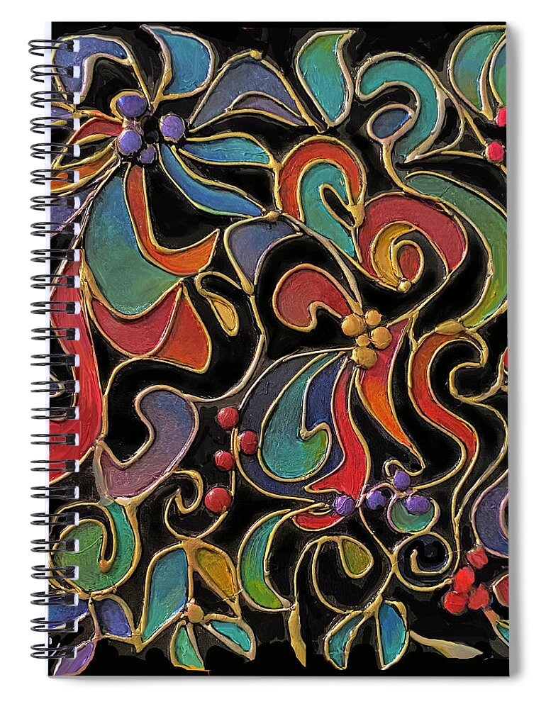 Hot Glue Painting Spiral Notebook featuring the mixed media Zentangle Garden by Jean Batzell Fitzgerald