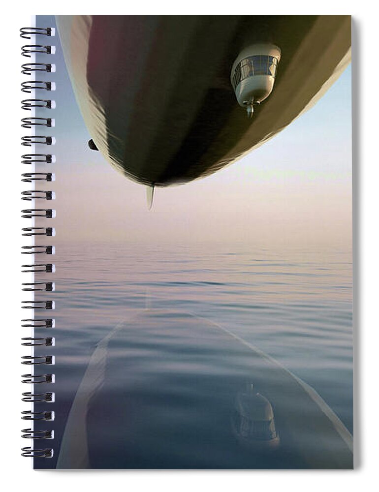 Zeppelin Spiral Notebook featuring the mixed media Zeppelin Crossing the Sea by Shelli Fitzpatrick