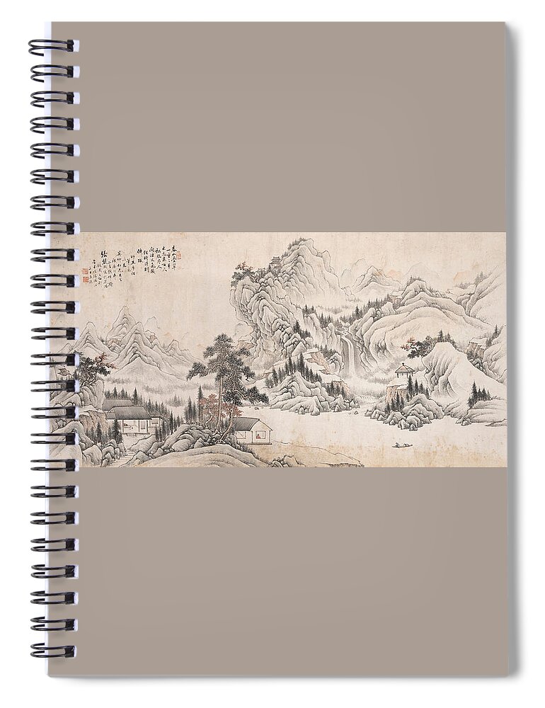 Zhang Xiong (1803-1886) Landscape Spiral Notebook featuring the painting ZHANG XIONG Landscape by Artistic Rifki