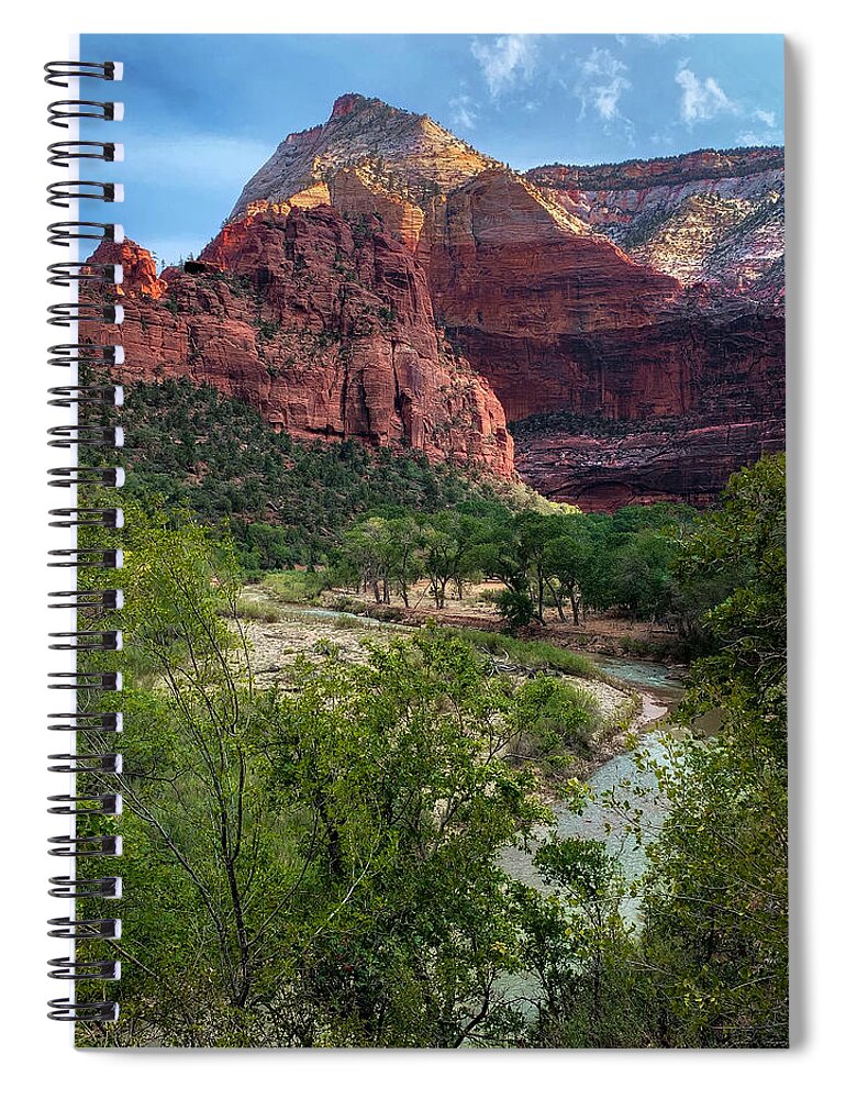 Photograph Spiral Notebook featuring the photograph Zion Canyon and The Virgin River by John A Rodriguez