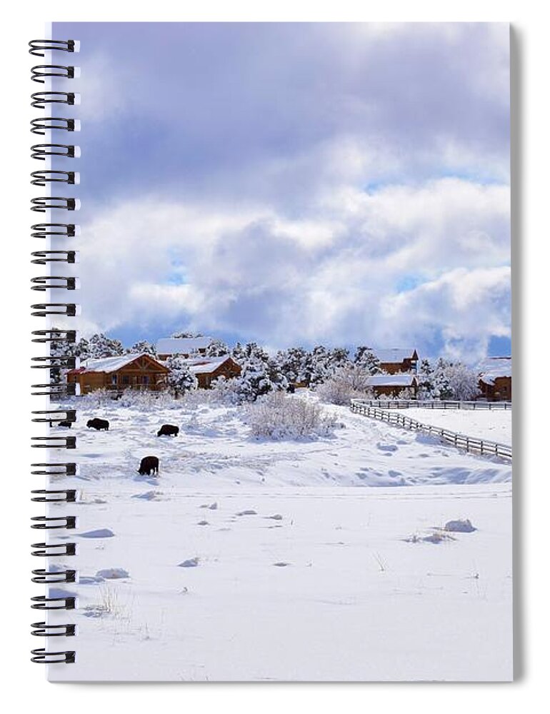 Zion Spiral Notebook featuring the photograph Snow Farmhouse Zion by Bnte Creations