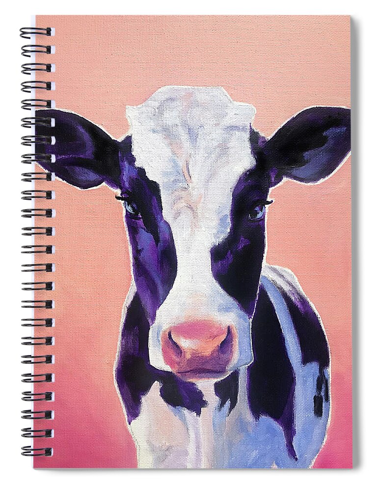 Cow Spiral Notebook featuring the painting Zoey in Pink by DawgPainter