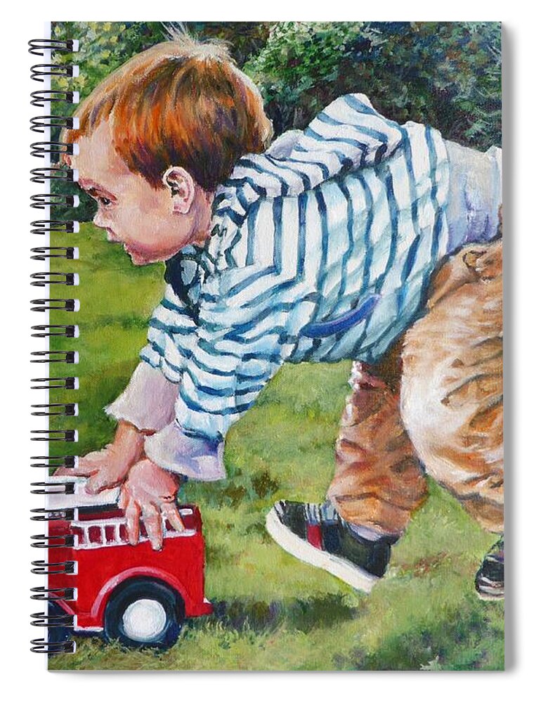 Child Spiral Notebook featuring the painting Zoom Zoom...to the Rescue by Merana Cadorette