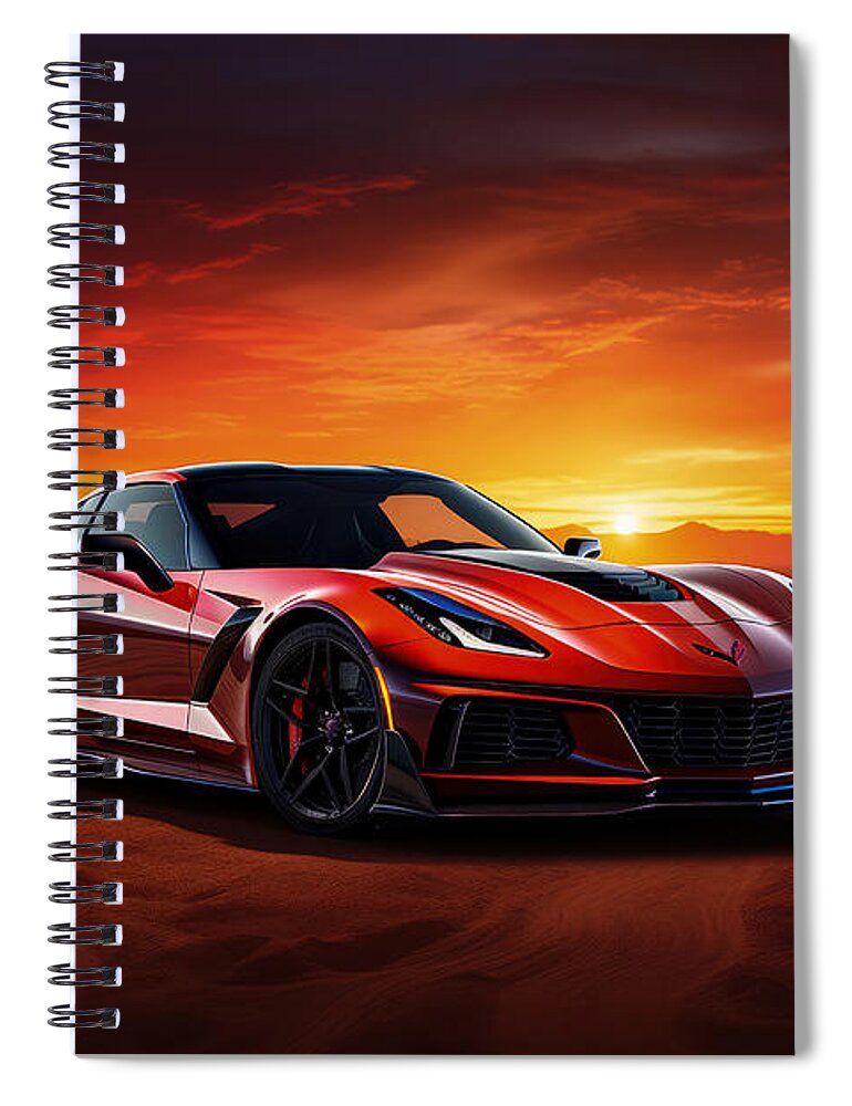 Zr1 Spiral Notebook featuring the painting ZR1's Journey in Sunlit Bliss by Lourry Legarde