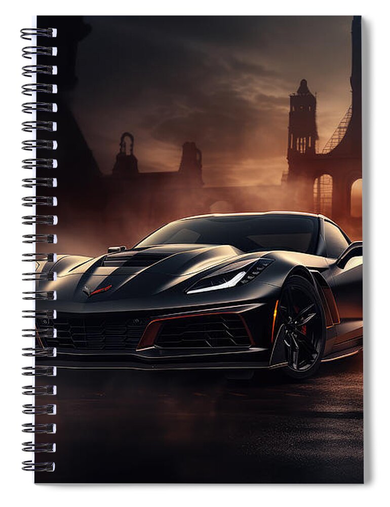 Zr1 Spiral Notebook featuring the painting ZR1's Silhouette Through Industrial Gloom by Lourry Legarde