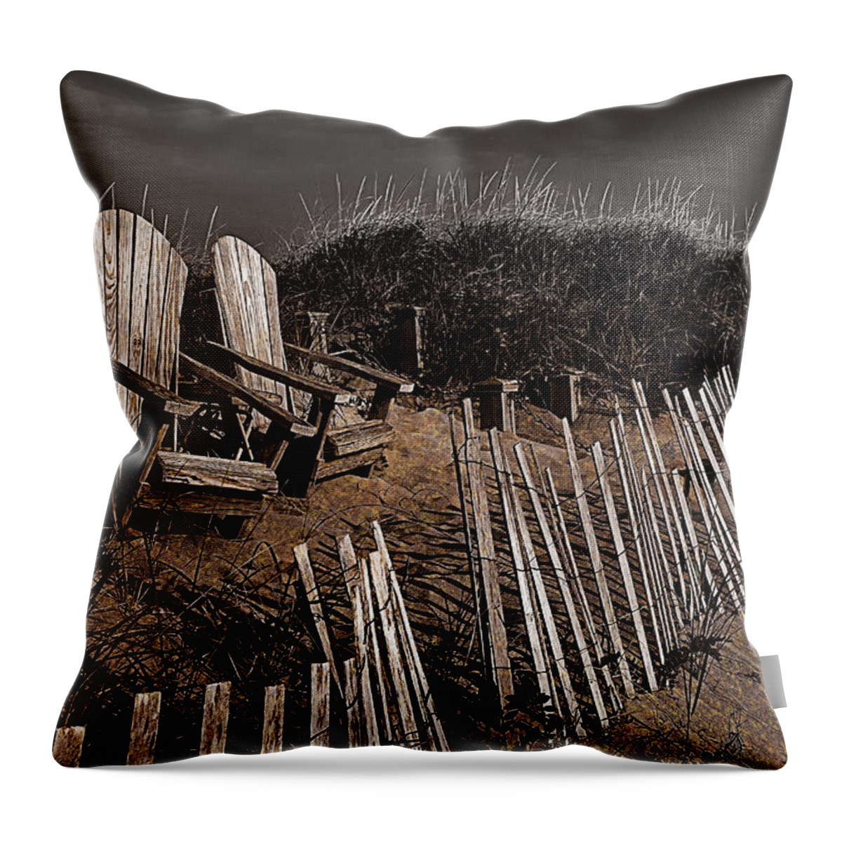 Duotone Throw Pillow featuring the photograph Adirondack Beach Chairs by Rick Mosher