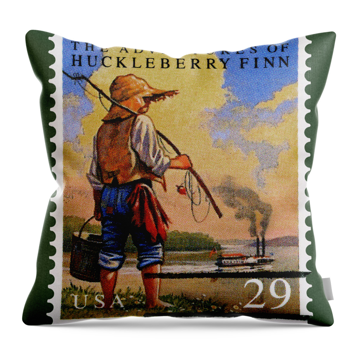 Huckleberry Finn Throw Pillow featuring the photograph Adventures of Huckleberry Finn Stamp by Phil Cardamone