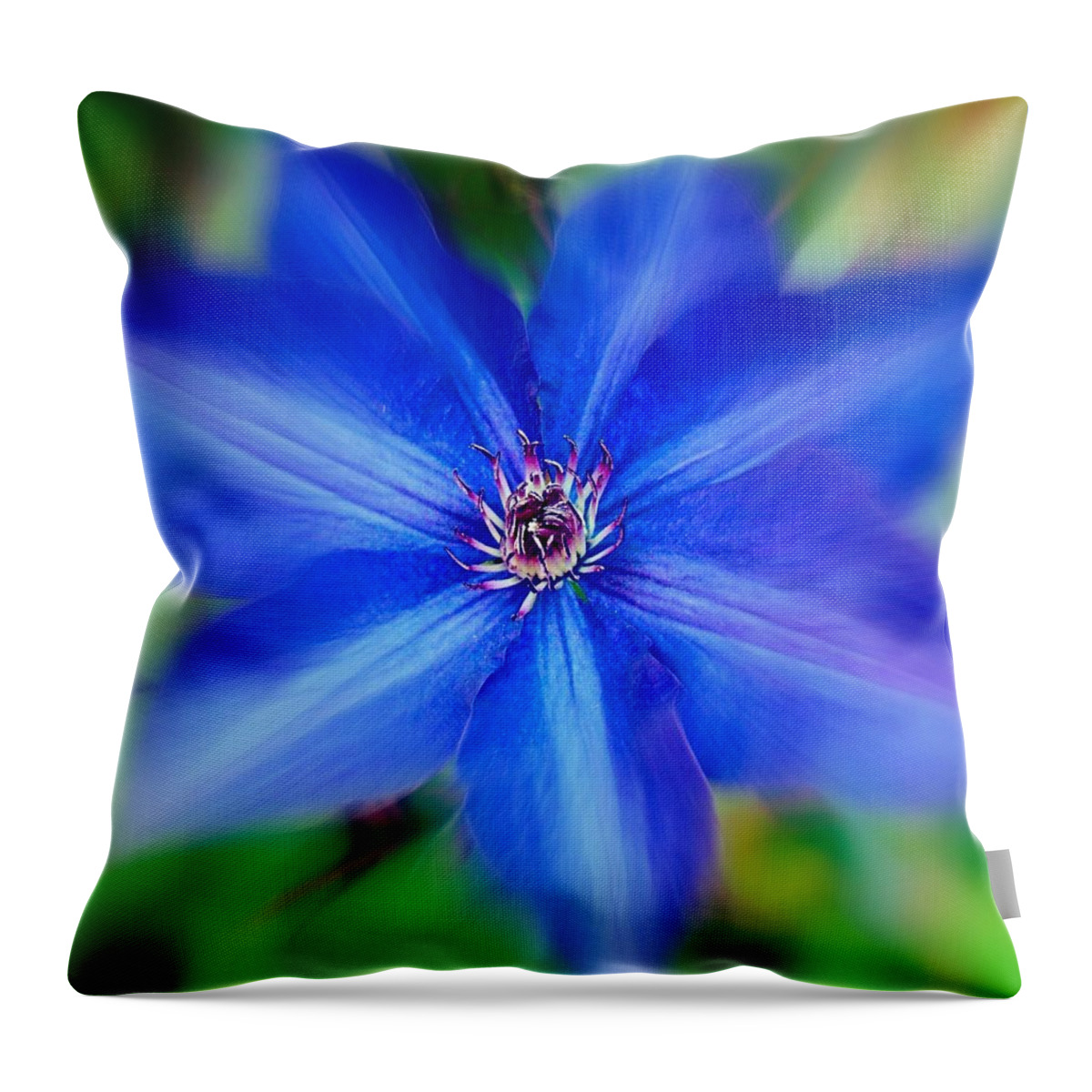 Clematis Throw Pillow featuring the photograph Blue Clematis by Nick Kloepping
