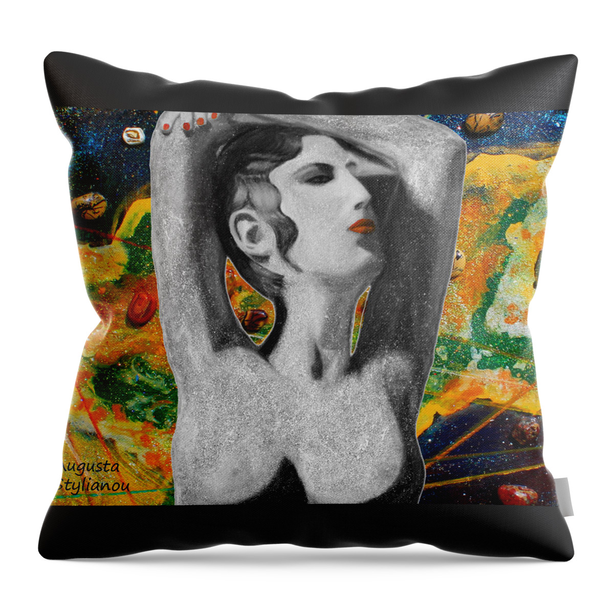 Augusta Stylianou Throw Pillow featuring the digital art Cyprus Map and Aphrodite #5 by Augusta Stylianou