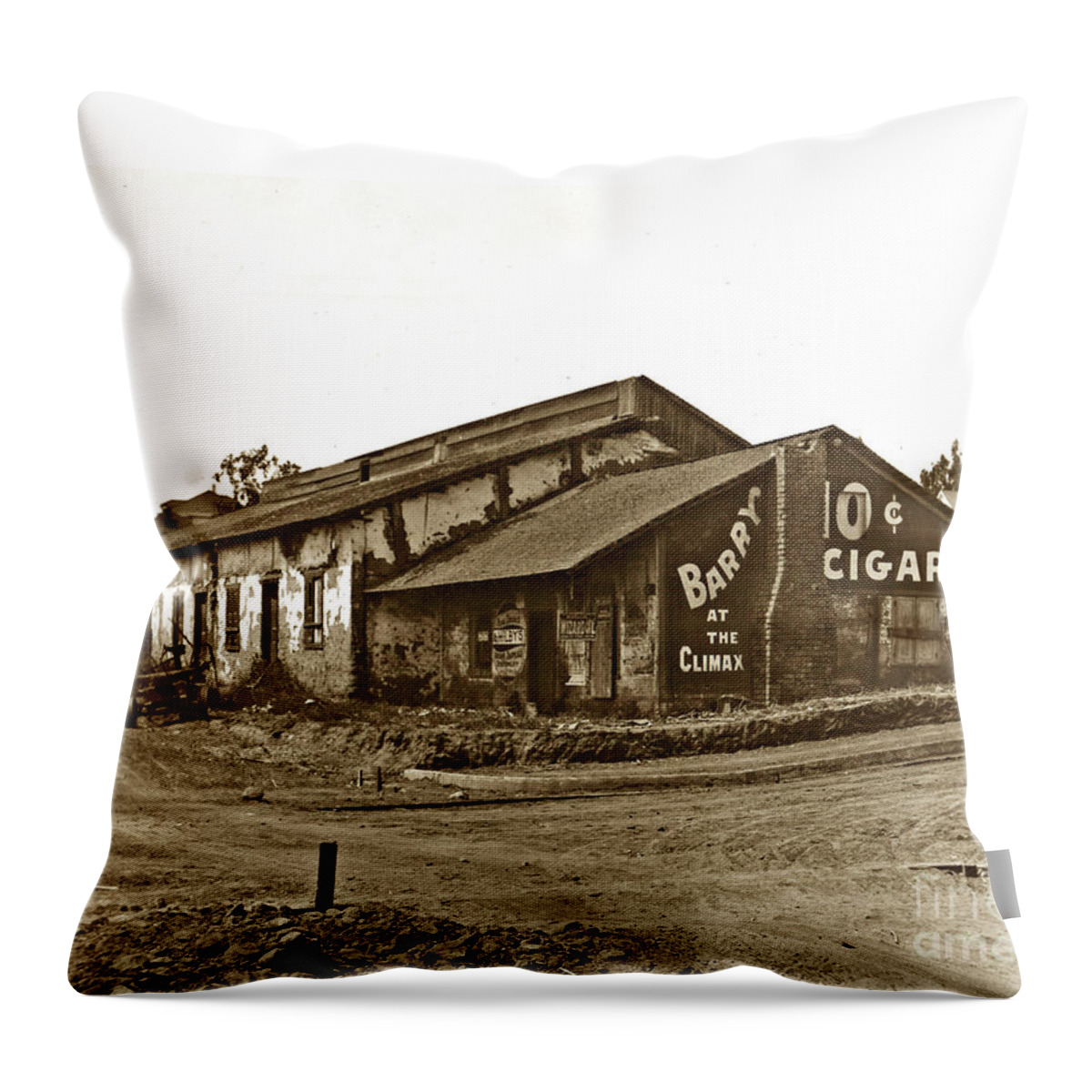  First Theatre Throw Pillow featuring the photograph First Theatre Pacific St. Monterey California circa 1905 by Monterey County Historical Society