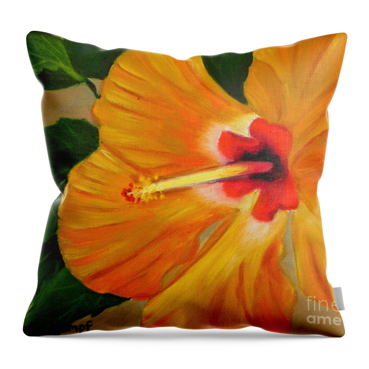 Art Throw Pillow featuring the painting Golden Glow - Hibiscus Flower by Shelia Kempf