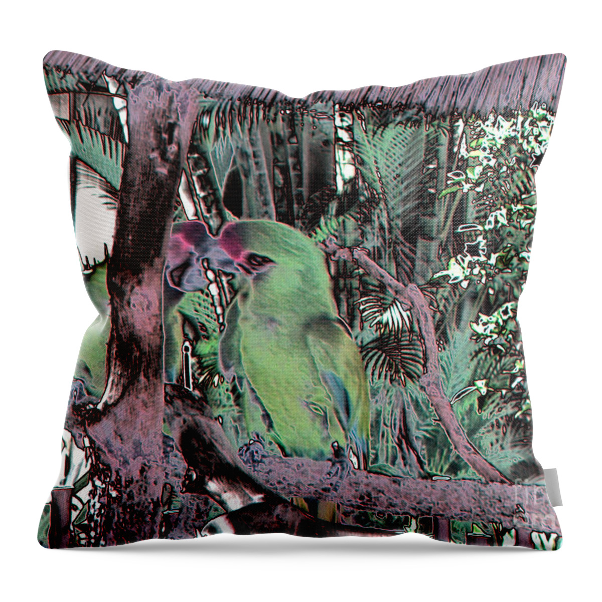 Nature Throw Pillow featuring the photograph Green Parrots. Art design by Oksana Semenchenko