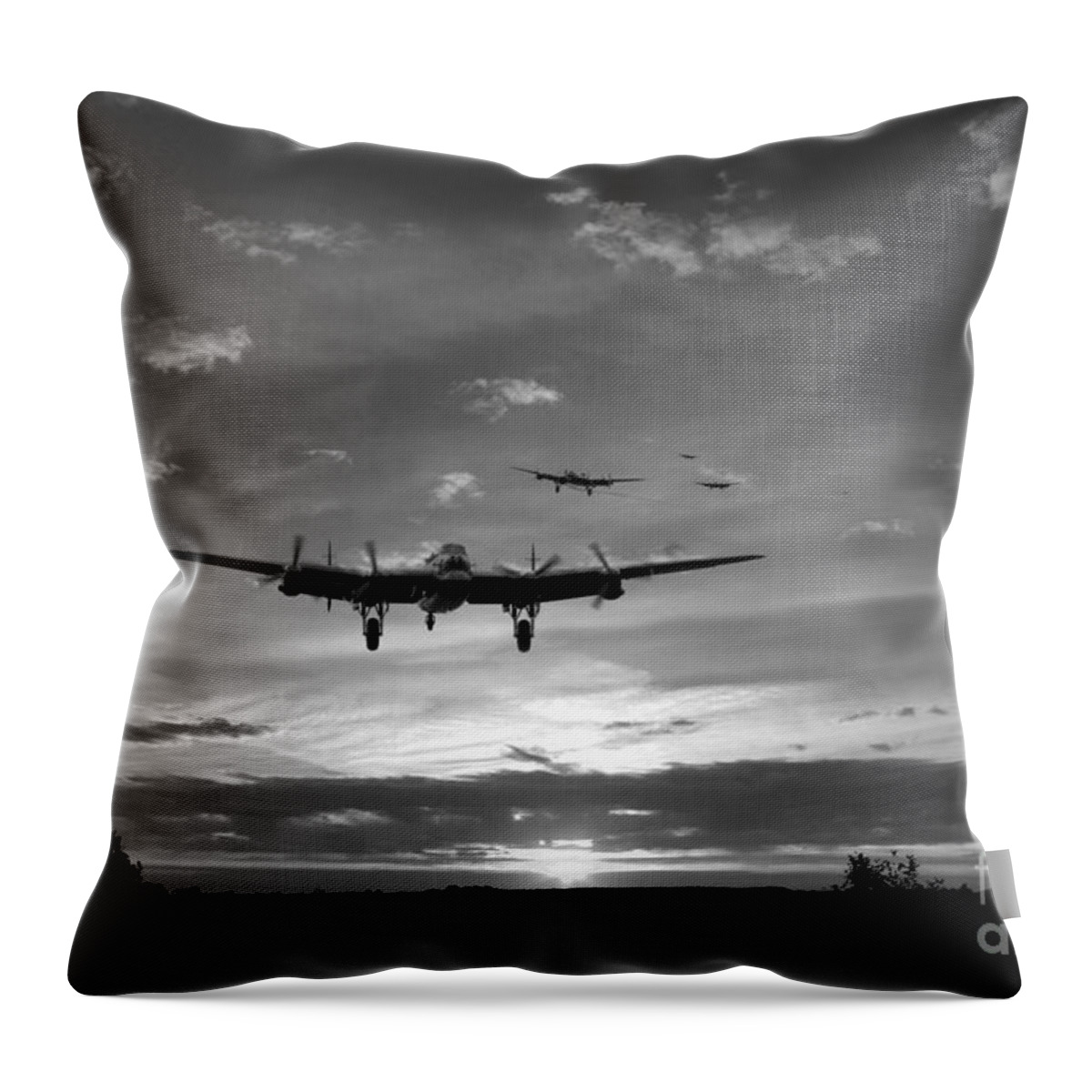 Lancaster Bombers Throw Pillow featuring the digital art Made It Home - Mono by Airpower Art