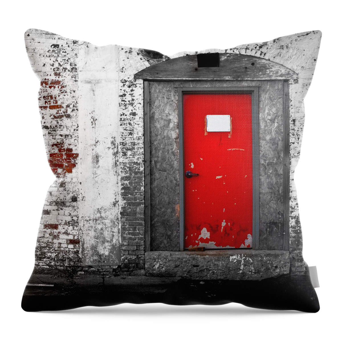 Huxley Throw Pillow featuring the photograph Red Door Perception by Bob Orsillo