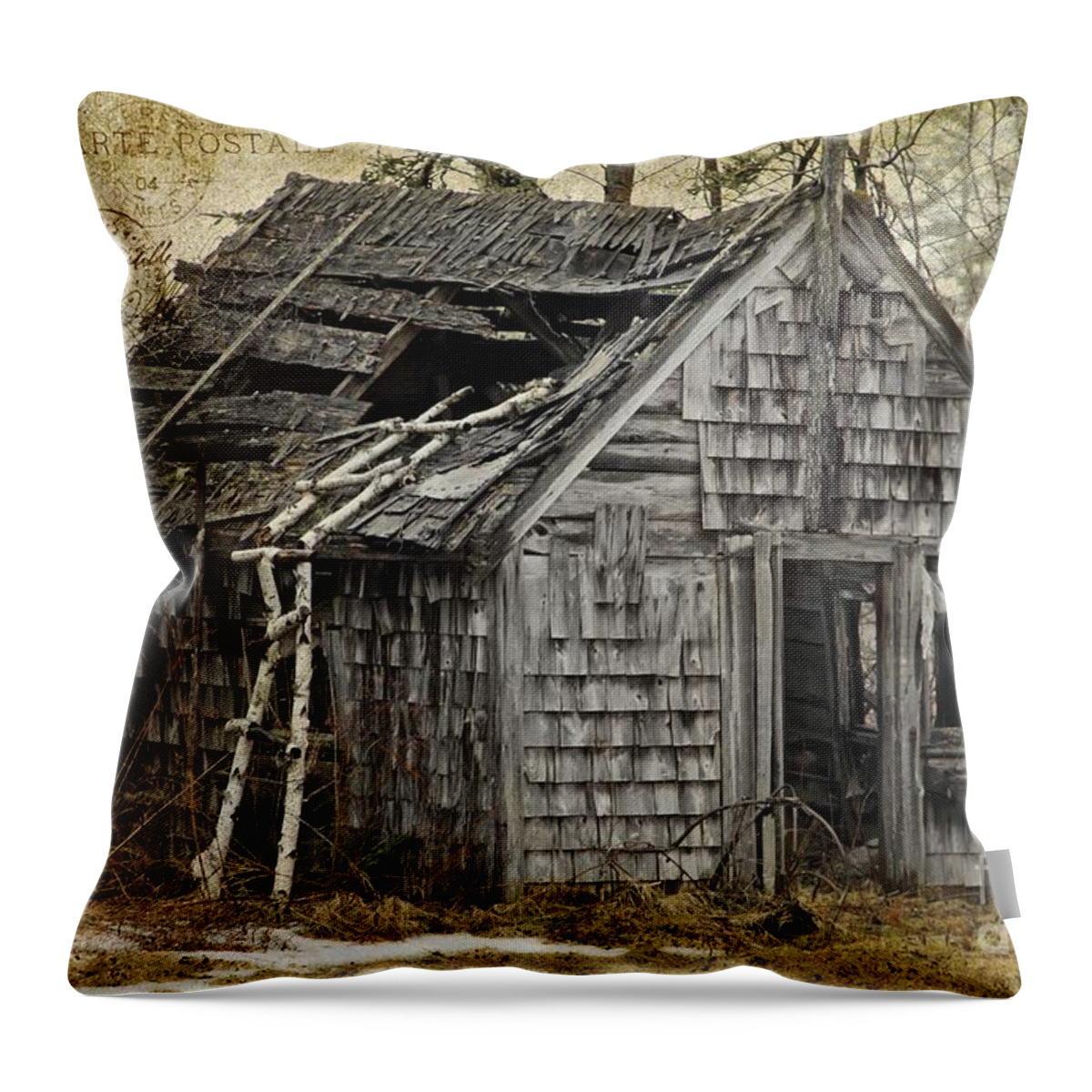  Maine Throw Pillow featuring the photograph Rickety old Shack by Karin Pinkham
