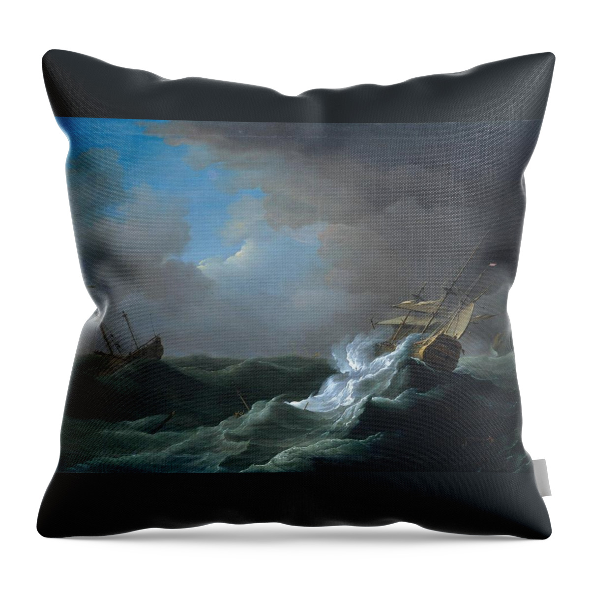 Peter Monamy Throw Pillow featuring the painting Ships in Distress in a Storm by MotionAge Designs