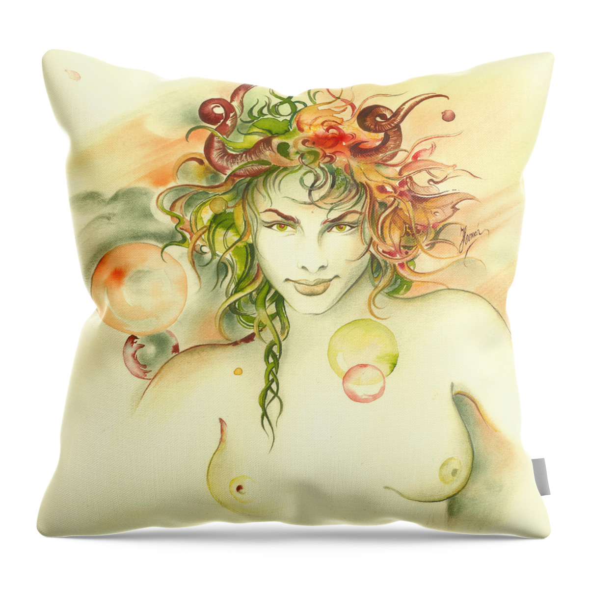  Zodiac Throw Pillow featuring the painting The Capricorn by Anna Ewa Miarczynska