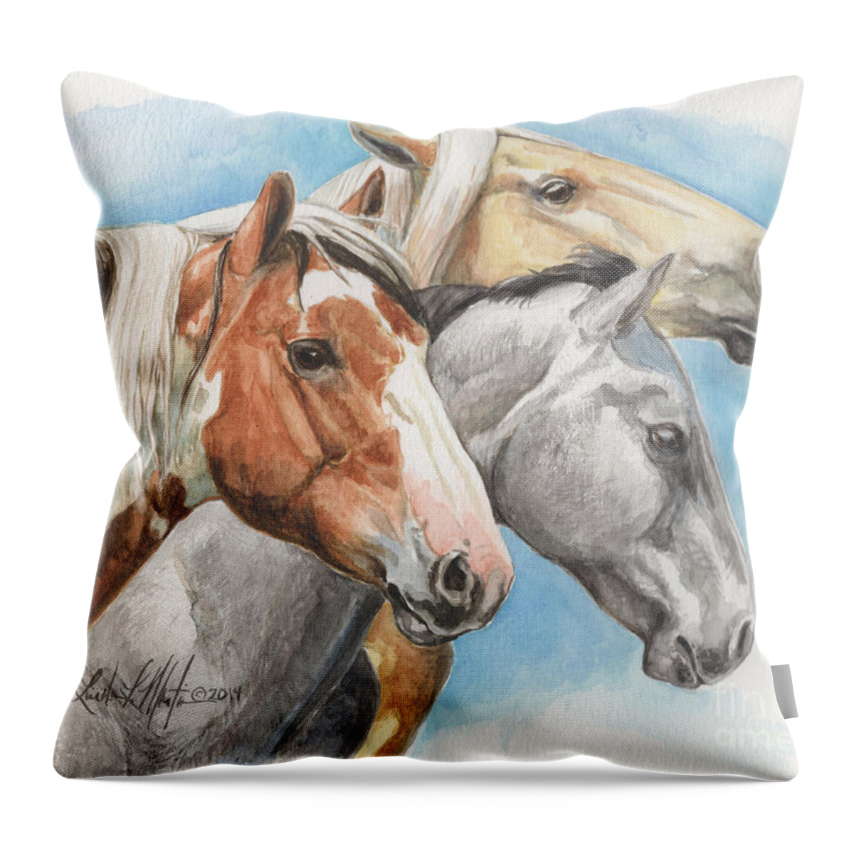 Picasso Throw Pillow featuring the painting The Trio Picasso River Bobby by Linda L Martin