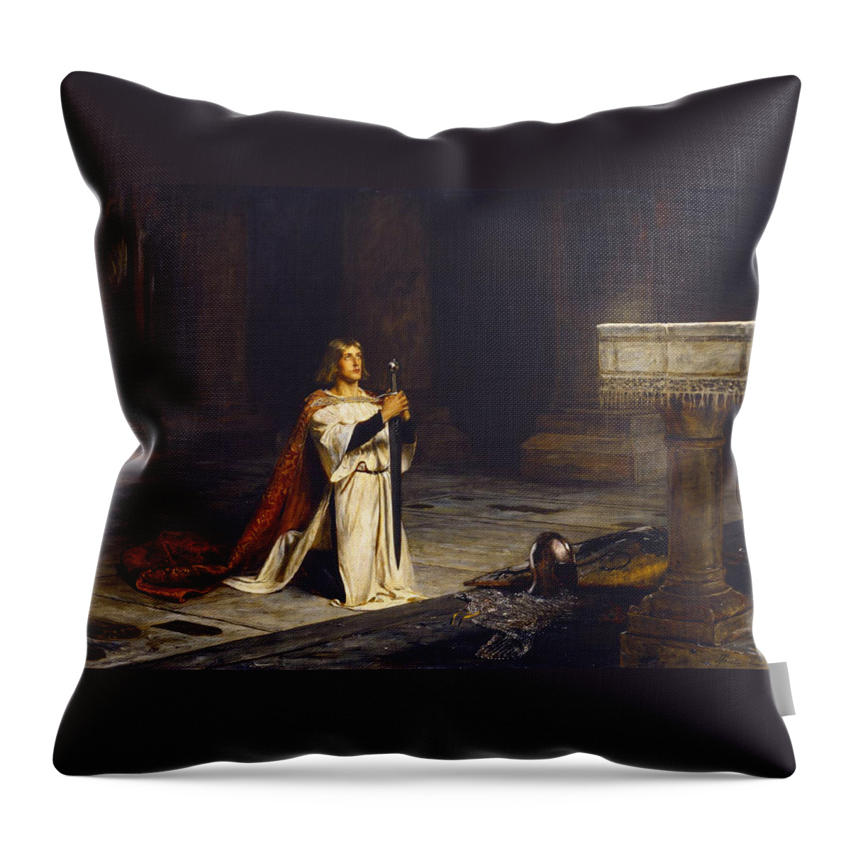 John Pettie - The Vigil 1884 Throw Pillow featuring the painting The Vigil #1 by MotionAge Designs