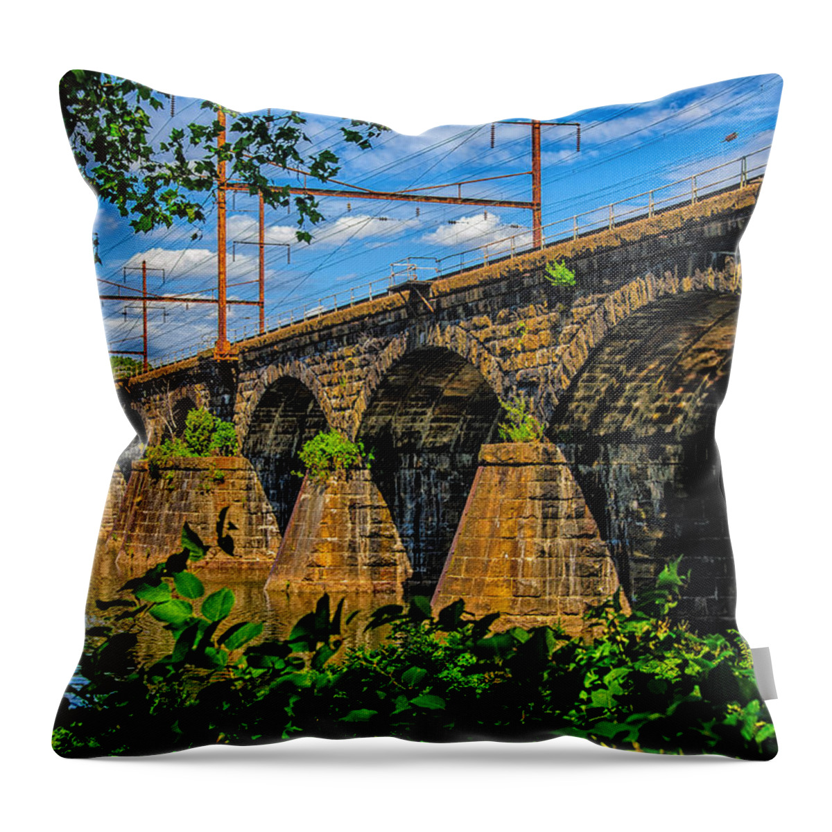 New Jersey Throw Pillow featuring the photograph Trenton Railroad Bridge by Louis Dallara