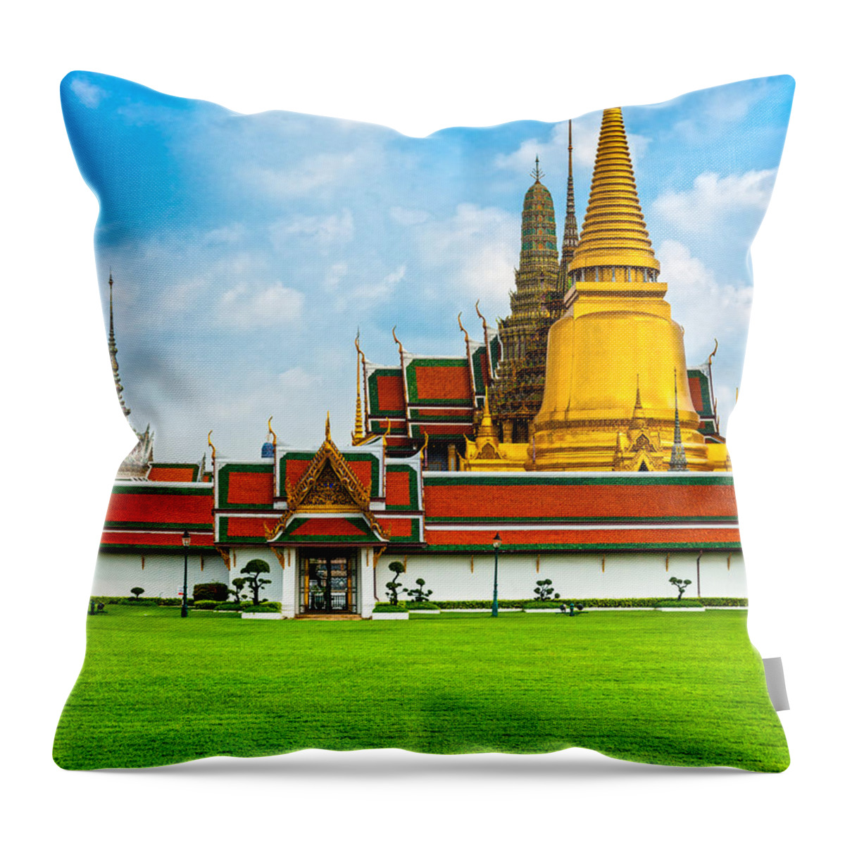 Architecture Throw Pillow featuring the photograph Wat Phra Kaew - Bangkok by Luciano Mortula