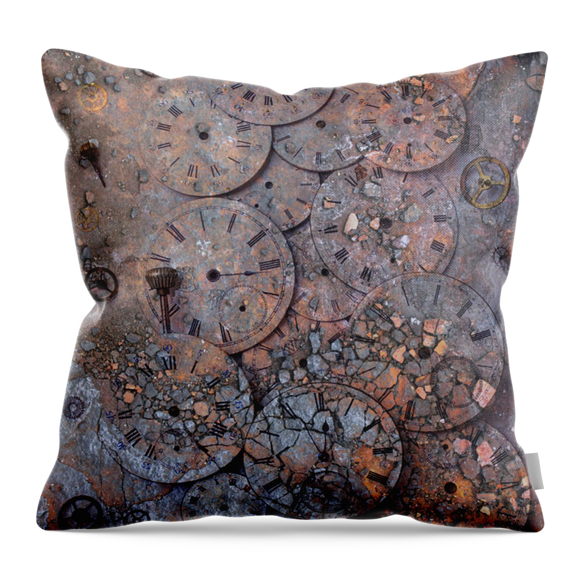 Time Throw Pillow featuring the photograph Watch Faces Decaying by Garry Gay