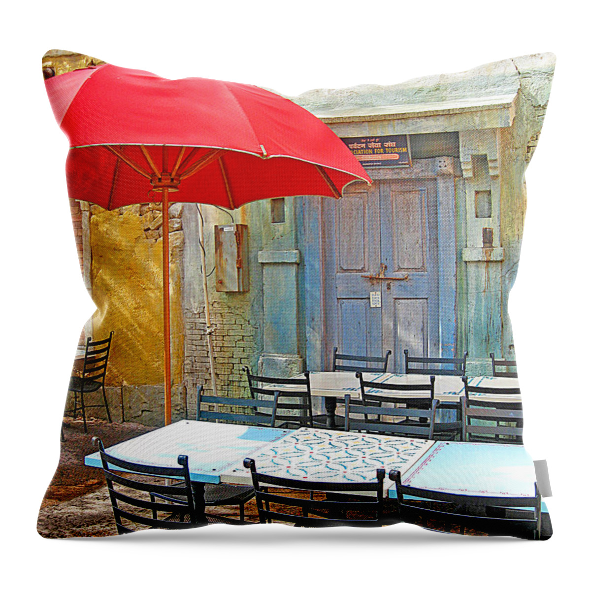 Cafe Throw Pillow featuring the photograph 0345 Animal Kingdom - Disney by Steve Sturgill