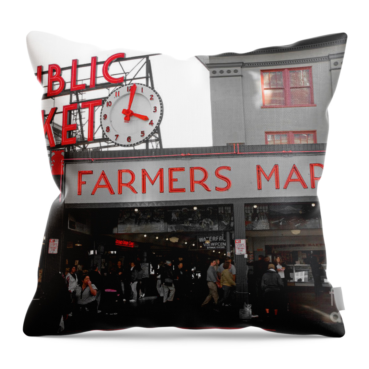 Seattle Throw Pillow featuring the photograph 0369 Seattle Public Market by Steve Sturgill