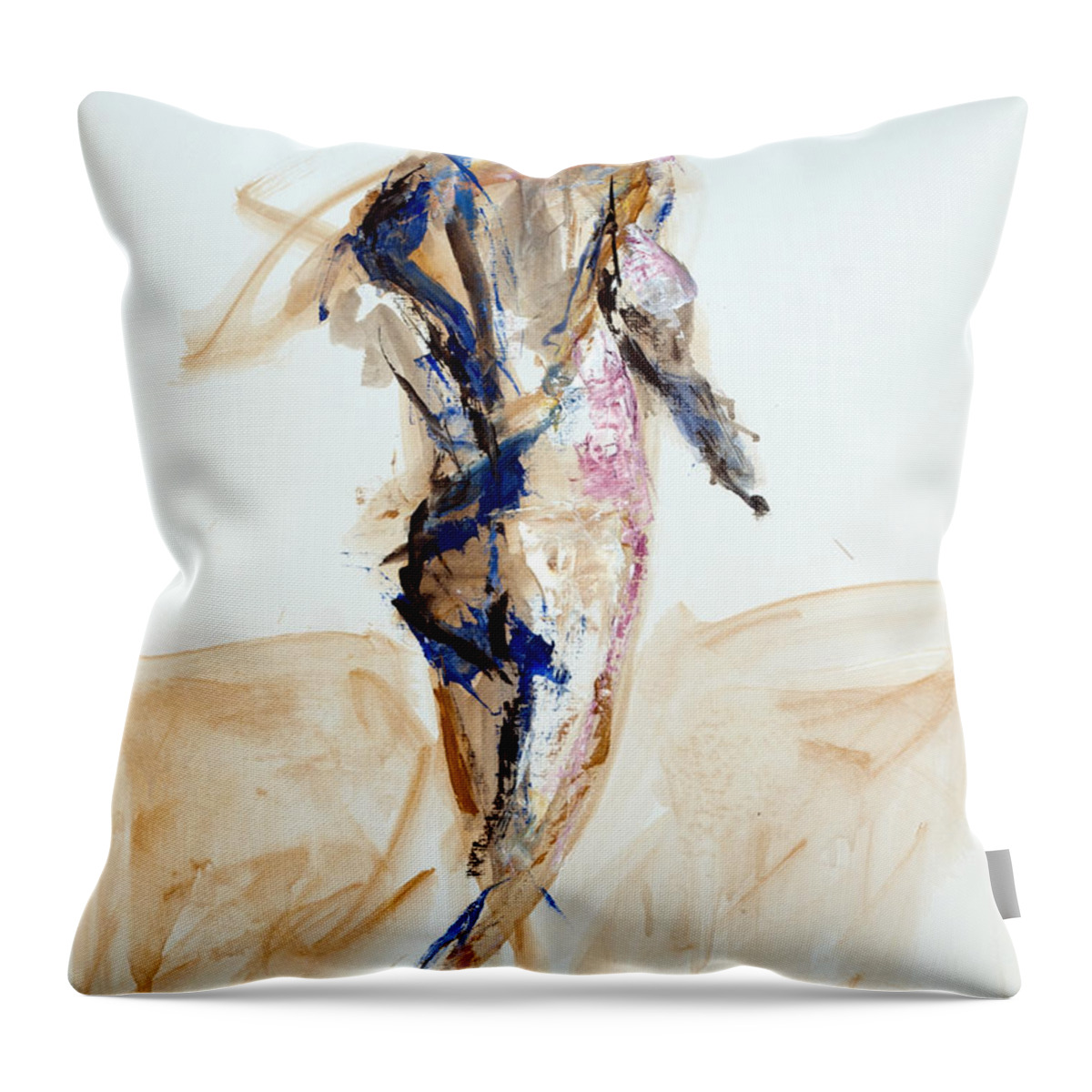 Gesture Throw Pillow featuring the painting 04916 Just Leaving by AnneKarin Glass