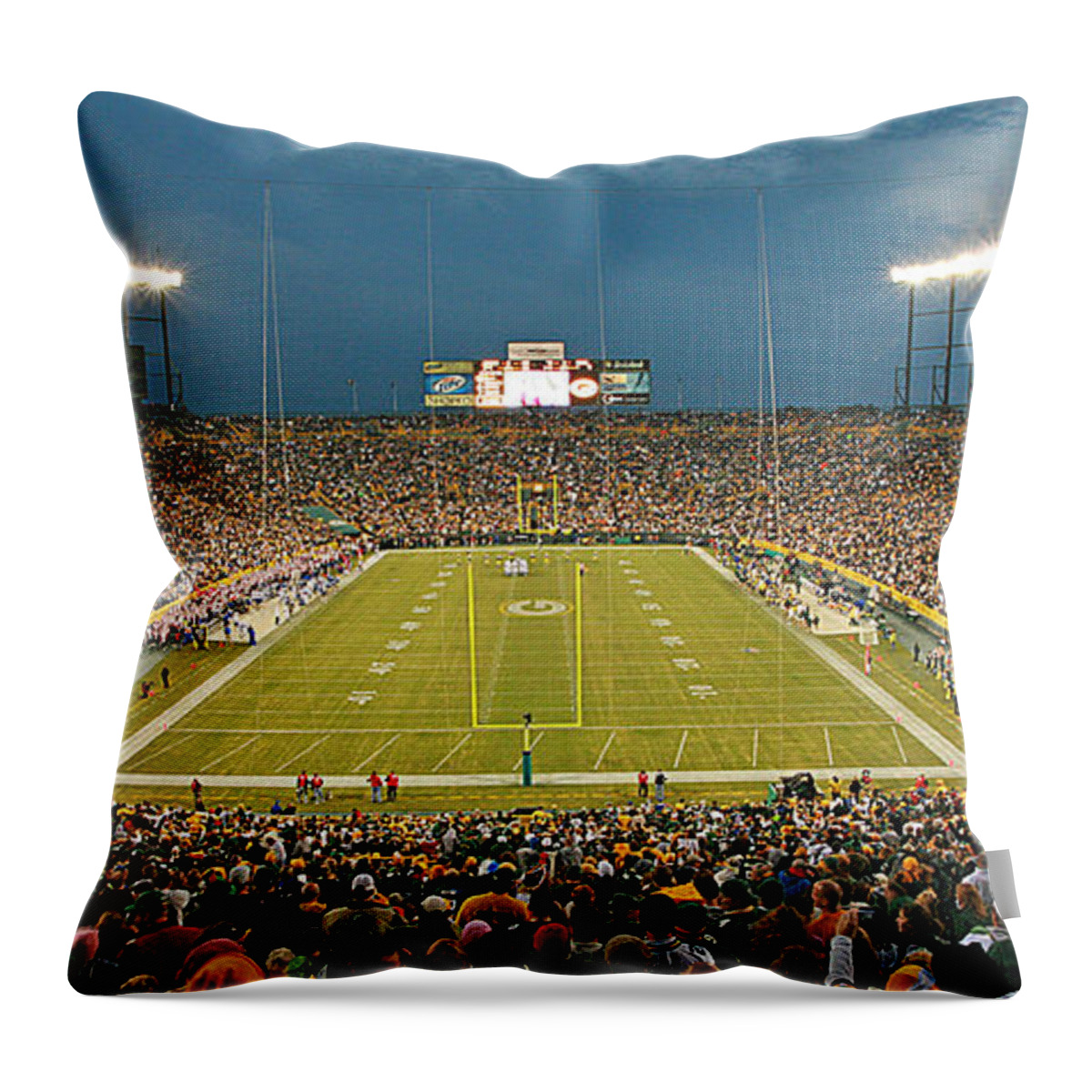 Green Throw Pillow featuring the photograph 0614 Prime Time at Lambeau Field by Steve Sturgill