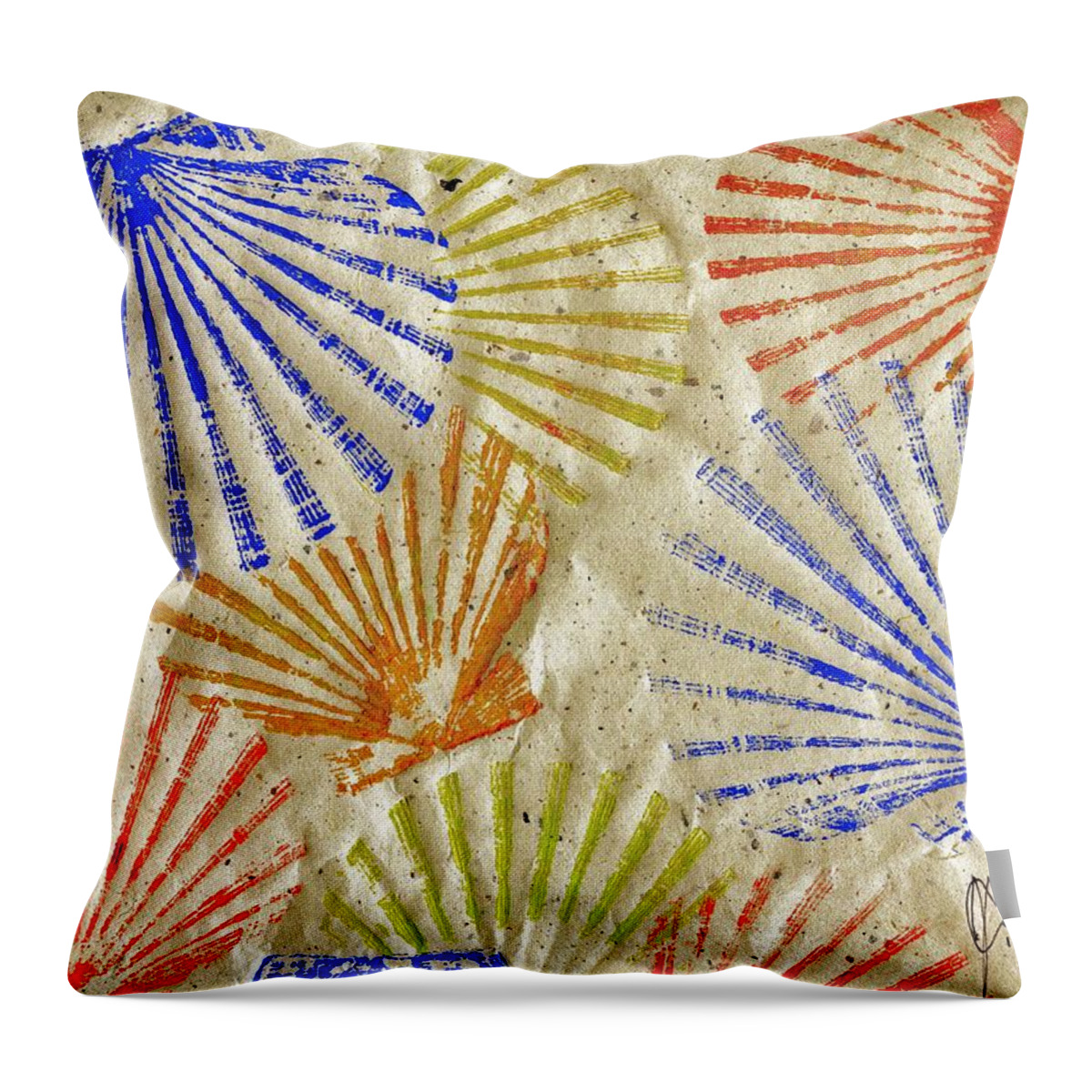 Gyotaku Throw Pillow featuring the mixed media Gyotaku Scallops - Bivalvify - Seafood Melody #1 by Jeffrey Canha