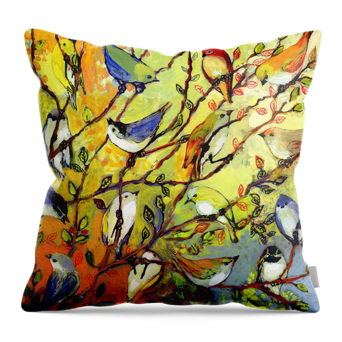 Bird Throw Pillow featuring the painting 16 Birds #2 by Jennifer Lommers