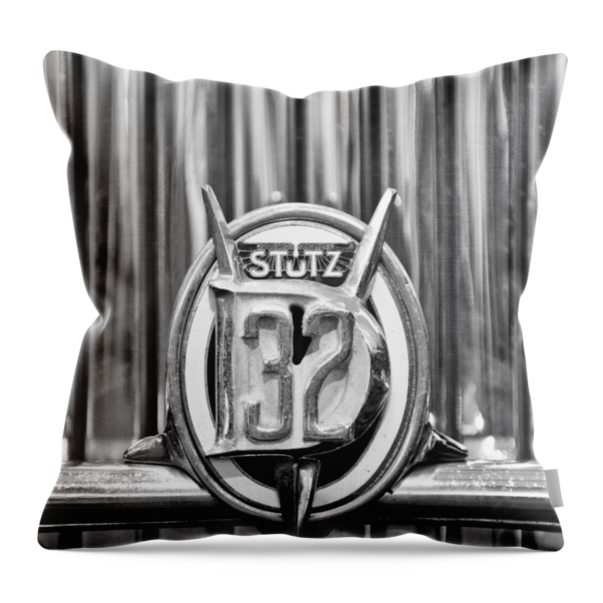 1933 Stutz Dv-32 Five Passenger Sedan Emblem Throw Pillow featuring the photograph 1933 Stutz DV-32 Five Passenger Sedan Emblem by Jill Reger