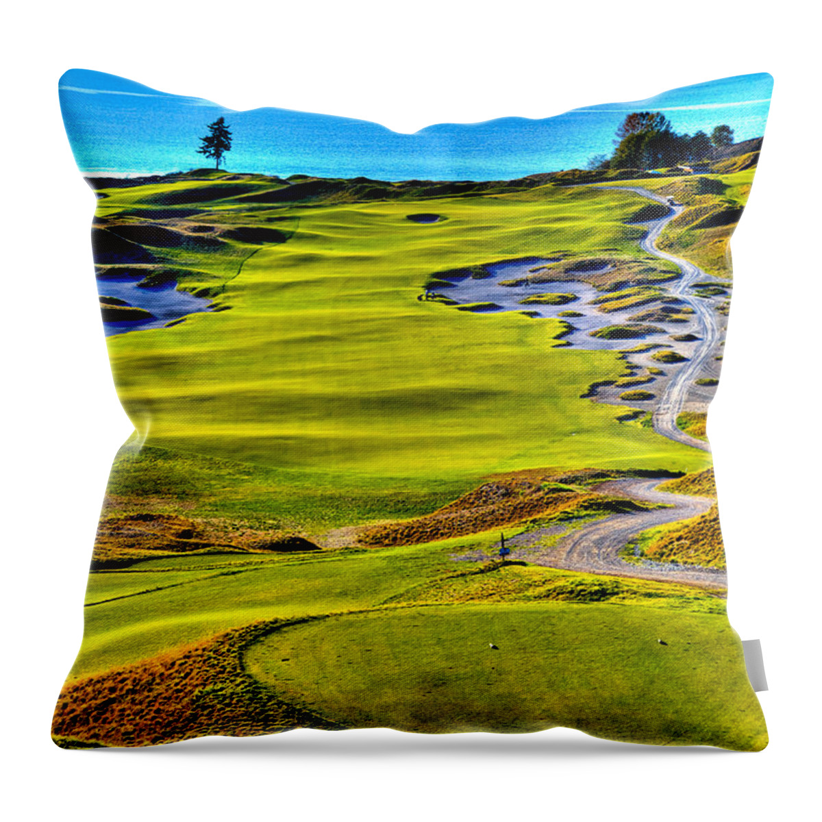 Chambers Bay Golf Course Throw Pillow featuring the photograph #5 at Chambers Bay Golf Course - Location of the 2015 U.S. Open Tournament #1 by David Patterson