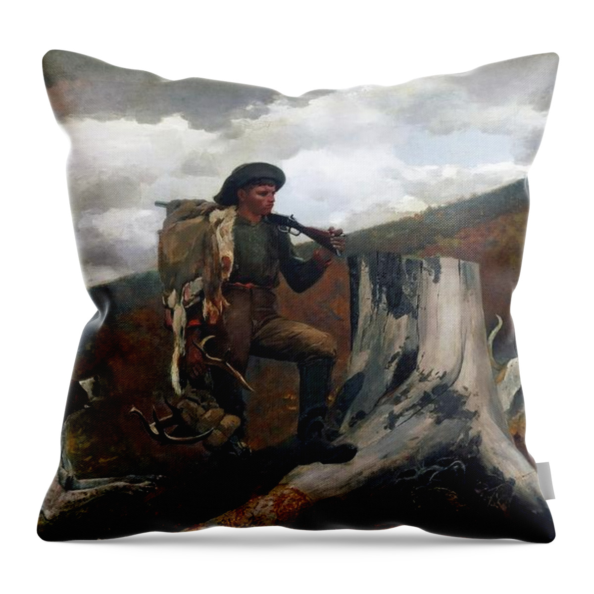 Winslow Homer Throw Pillow featuring the painting A Huntsman and Dogs #7 by Winslow Homer