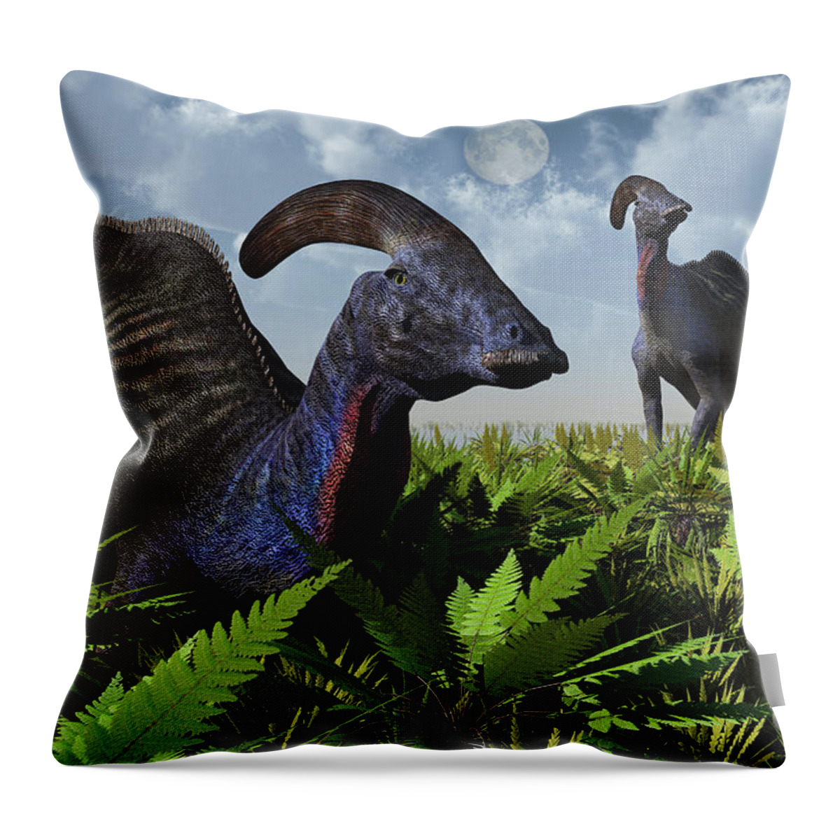 Artwork Throw Pillow featuring the digital art A Pair Of Parasaurolophus Duckbill #1 by Mark Stevenson