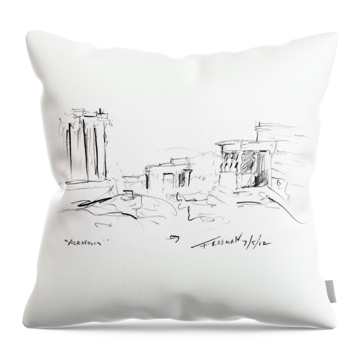 Crystal Cruises Throw Pillow featuring the drawing Acropolis #1 by Valerie Freeman