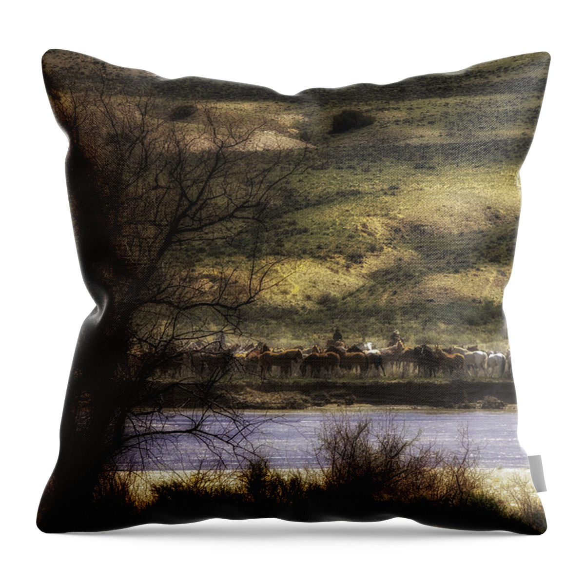 Horse Drive Throw Pillow featuring the photograph Across the River by Kristal Kraft