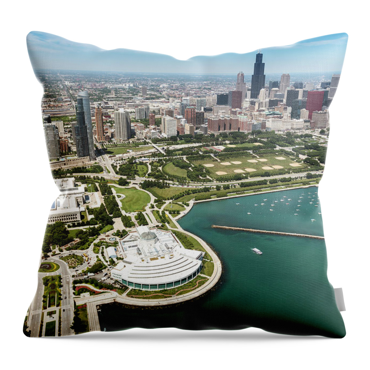 Downtown District Throw Pillow featuring the photograph Aerial View Of The Downtown In Chicago #1 by Franckreporter