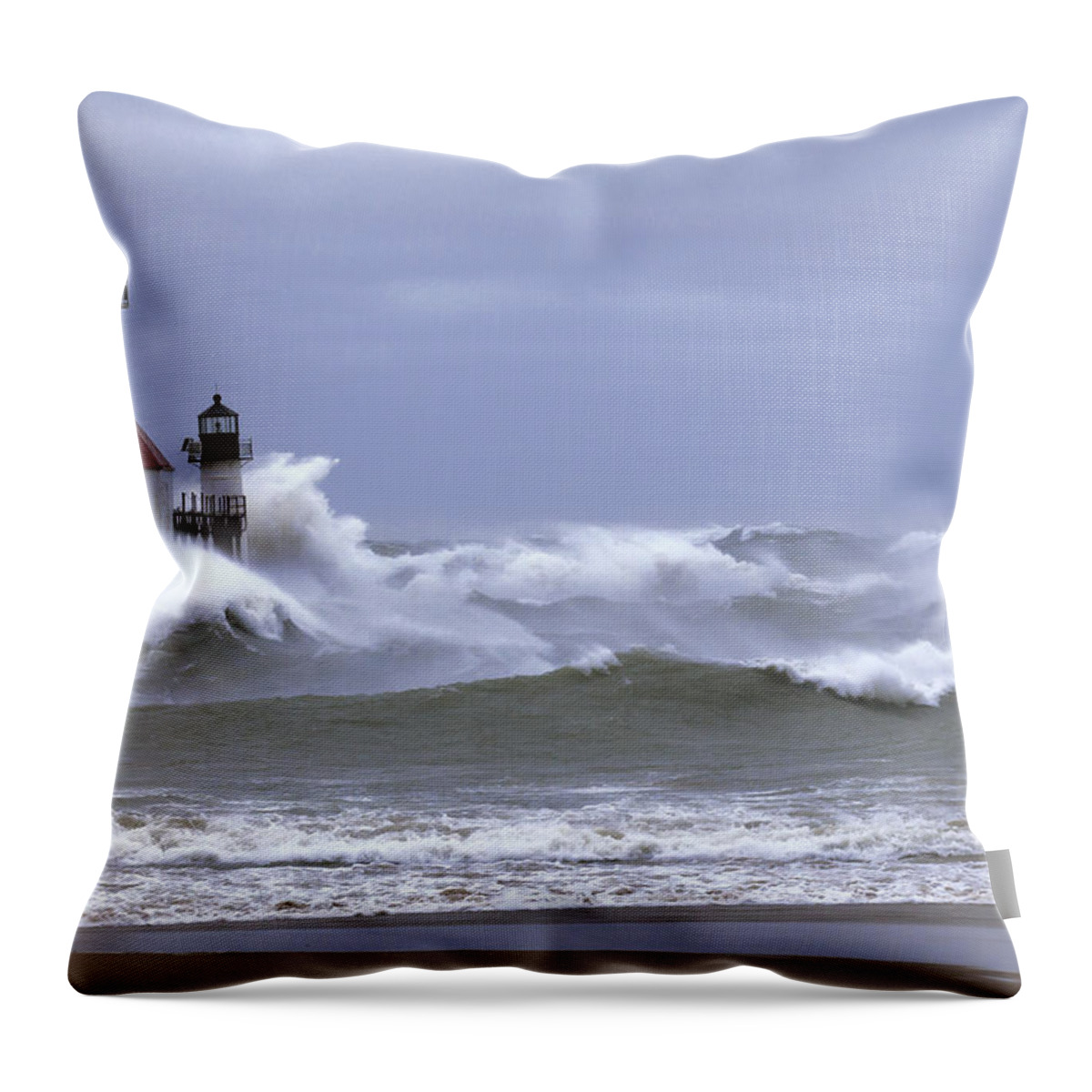 Lake Michigan Throw Pillow featuring the photograph Angry Lake Michigan by John Crothers