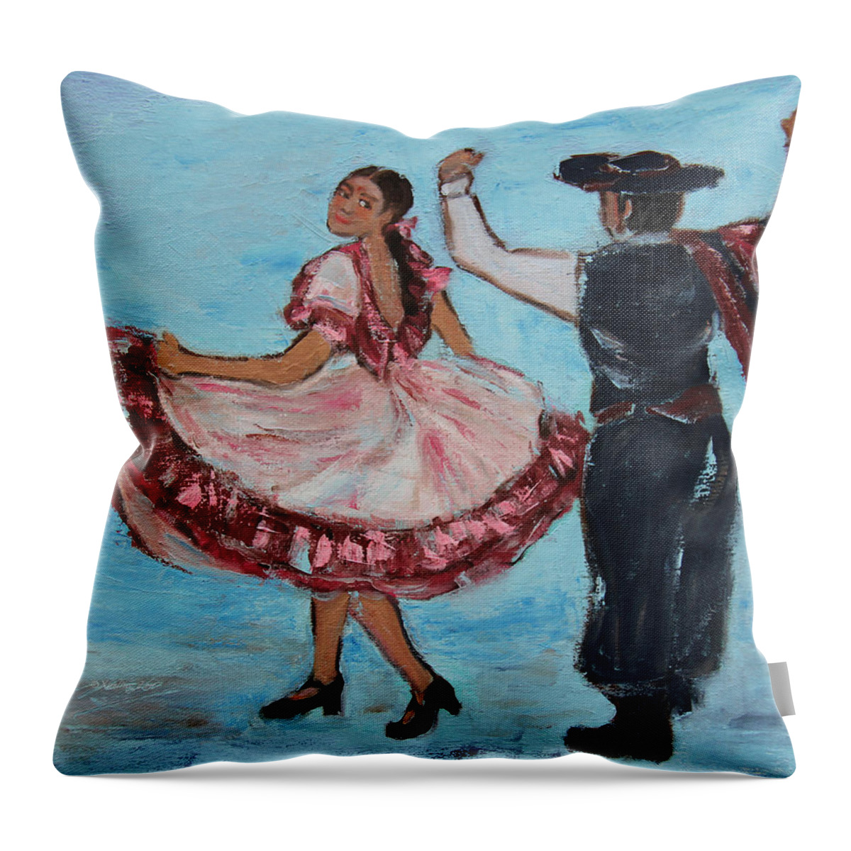 South America Throw Pillow featuring the painting Argentinian Folk Dance by Xueling Zou