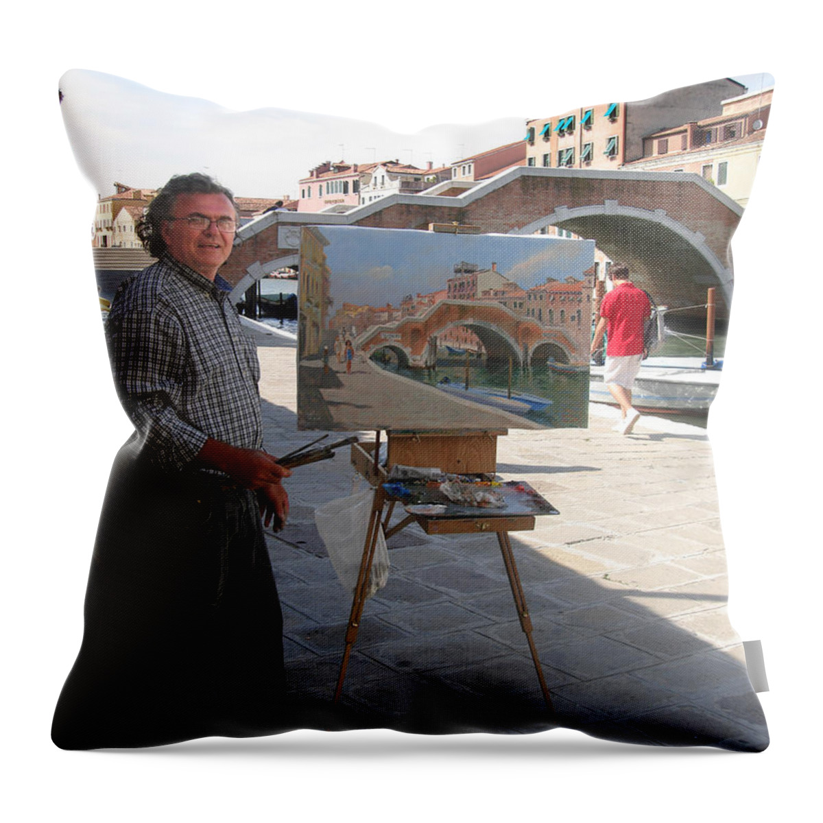 Ylli Haruni Throw Pillow featuring the photograph Artist at Work Venice #1 by Ylli Haruni