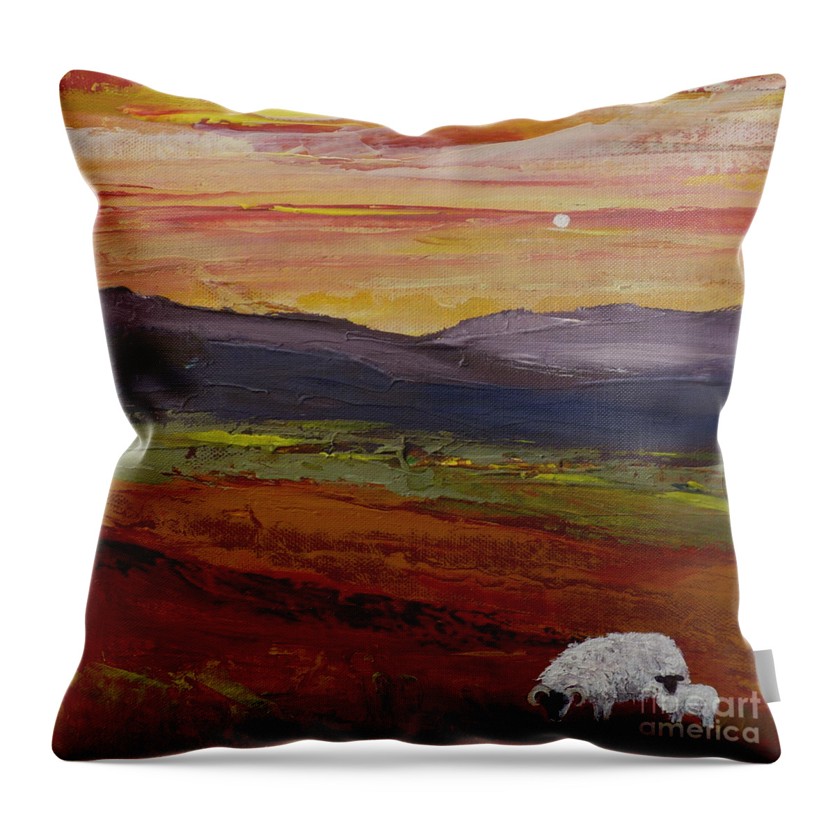 Scotland Throw Pillow featuring the painting As Evening Falls ll by Hazel Millington