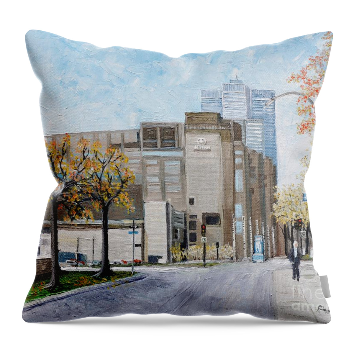 Montreal Throw Pillow featuring the painting Autumn in the City by Reb Frost