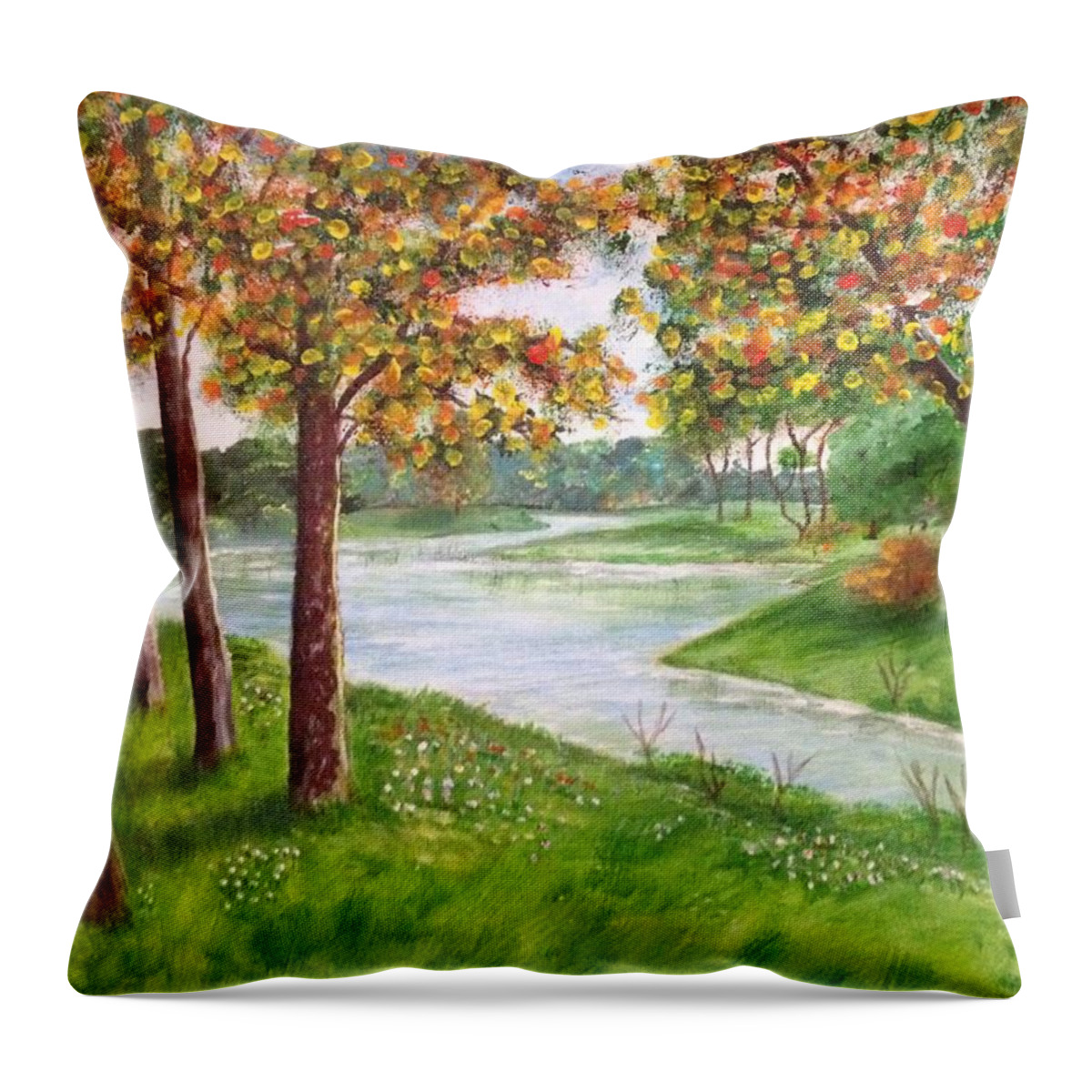 Autumn Throw Pillow featuring the painting Autumn River by Ronnie Egerton