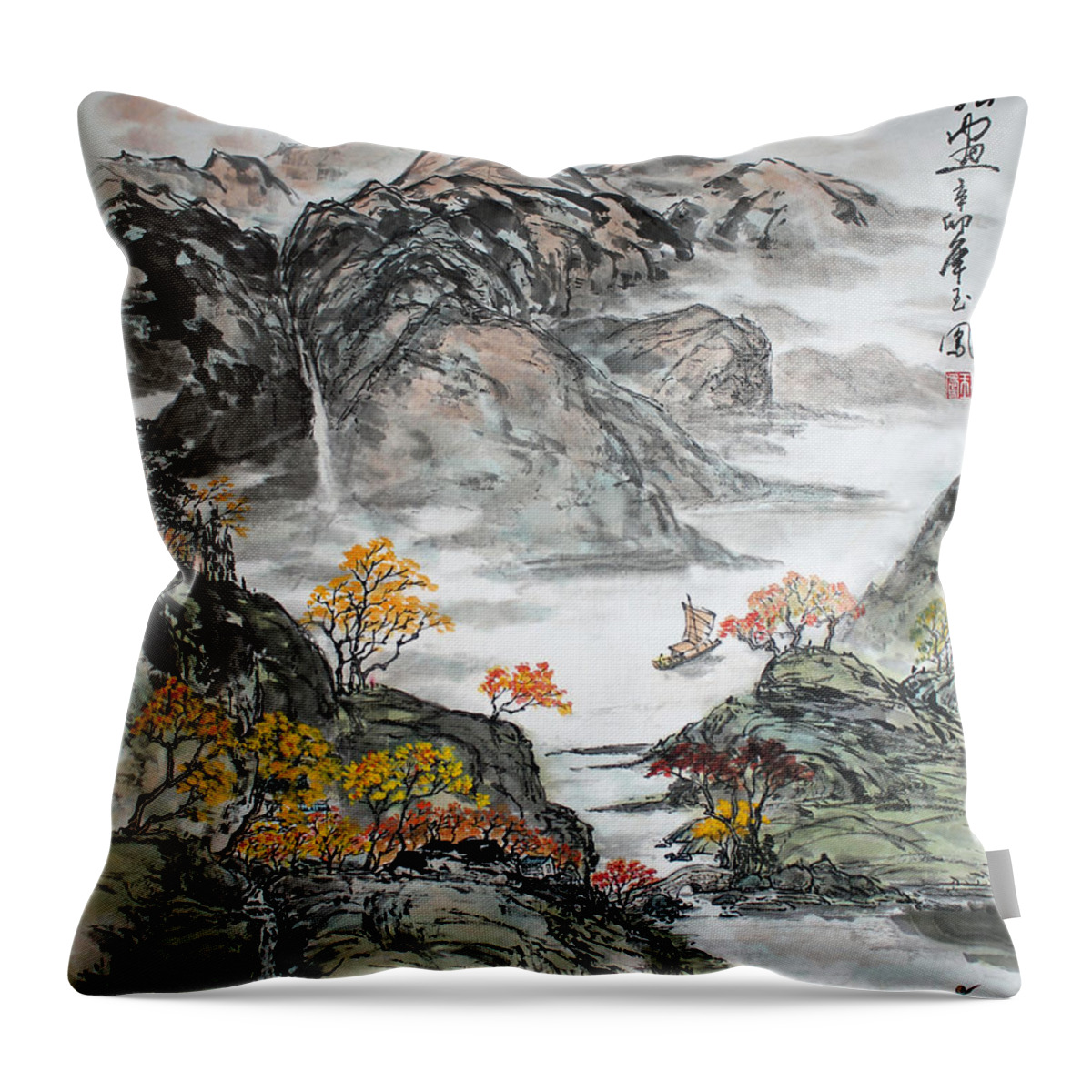 Fall Season Throw Pillow featuring the painting Autumn #2 by Yufeng Wang