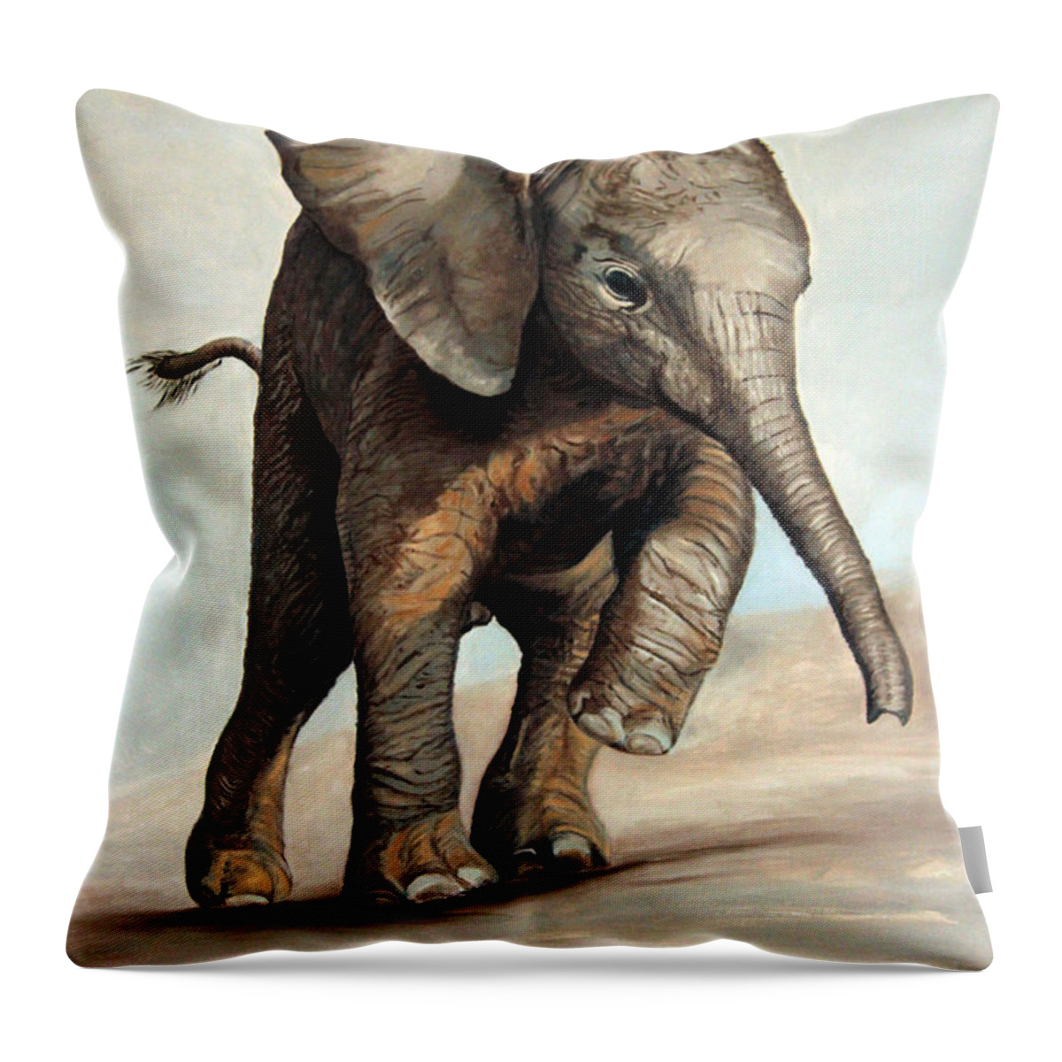 Baby Throw Pillow featuring the painting Baby Bull Elephant #1 by Petra Stephens