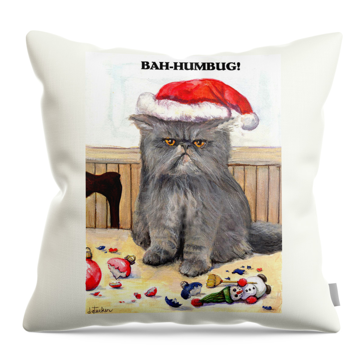 Cat Throw Pillow featuring the painting Bah-humbug #1 by Donna Tucker